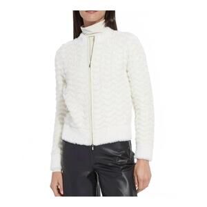 NEW LYSSE ivanna zip front knit bomber jacket in snow white